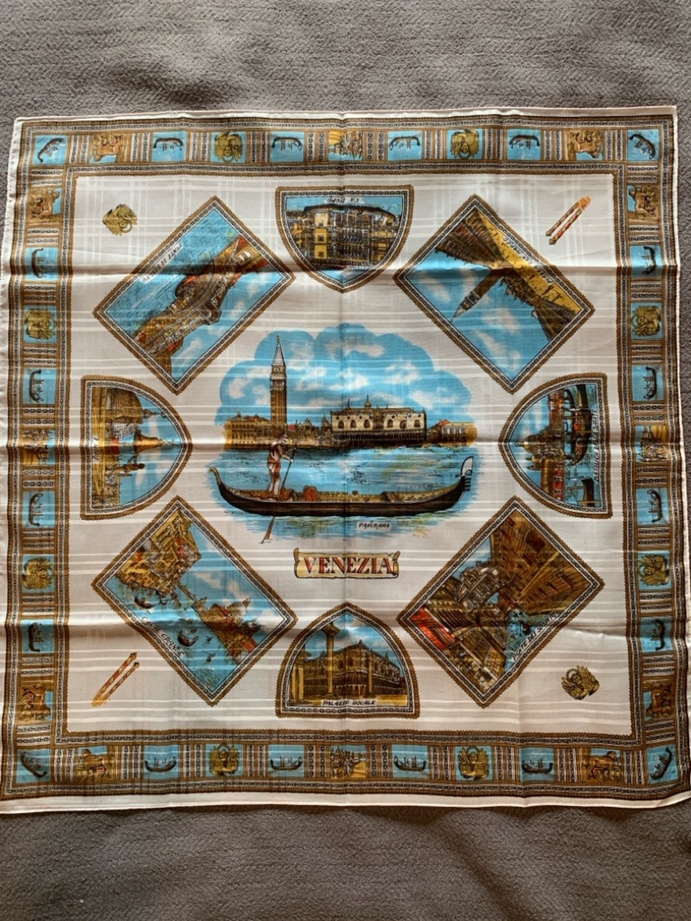 Venezia Scenic Tourist Scarf in Blue, Gold & Black